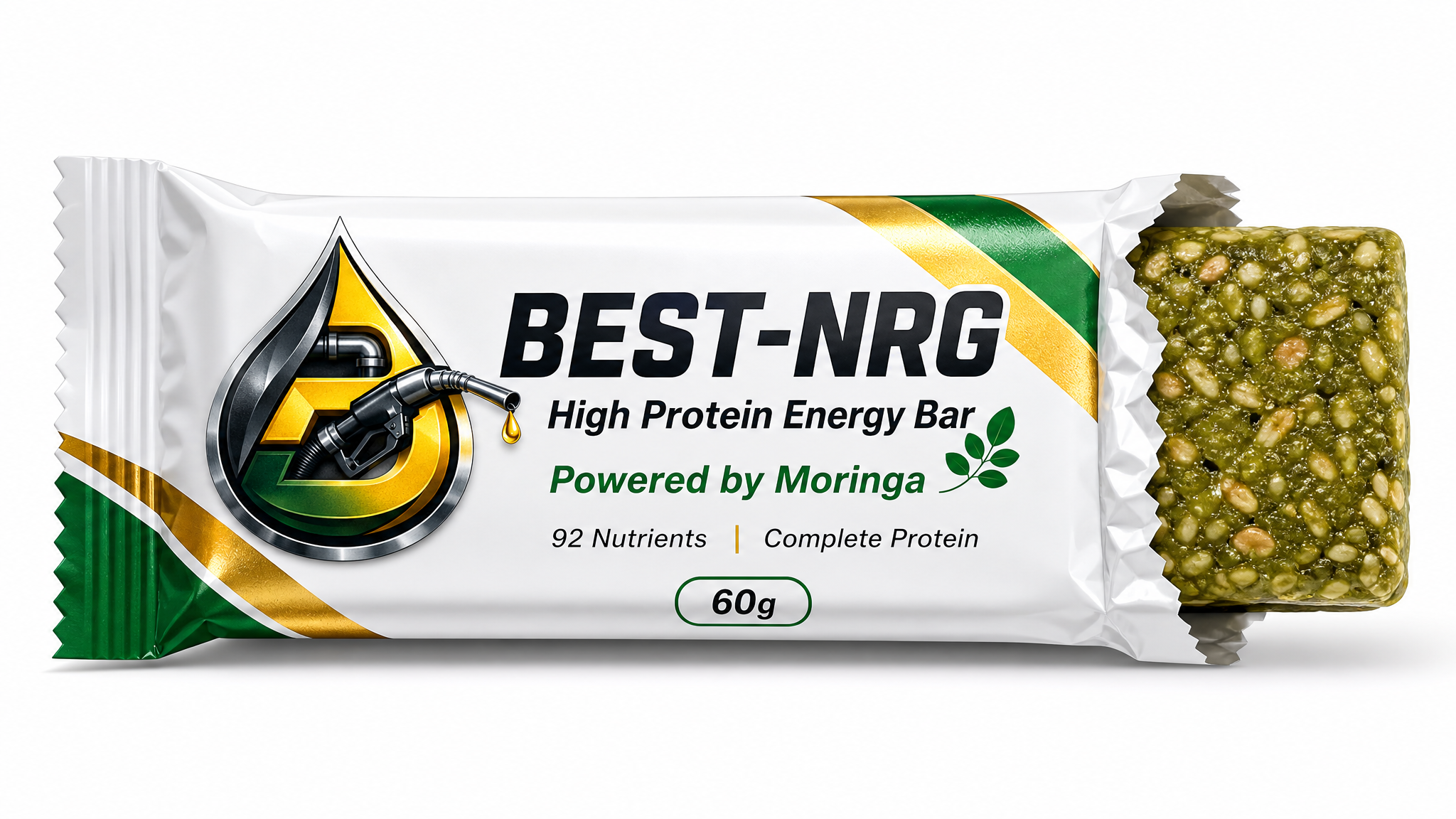 BossNRG High Protein Energy Bar 60g powered by Moringa - 92 nutrients, complete protein