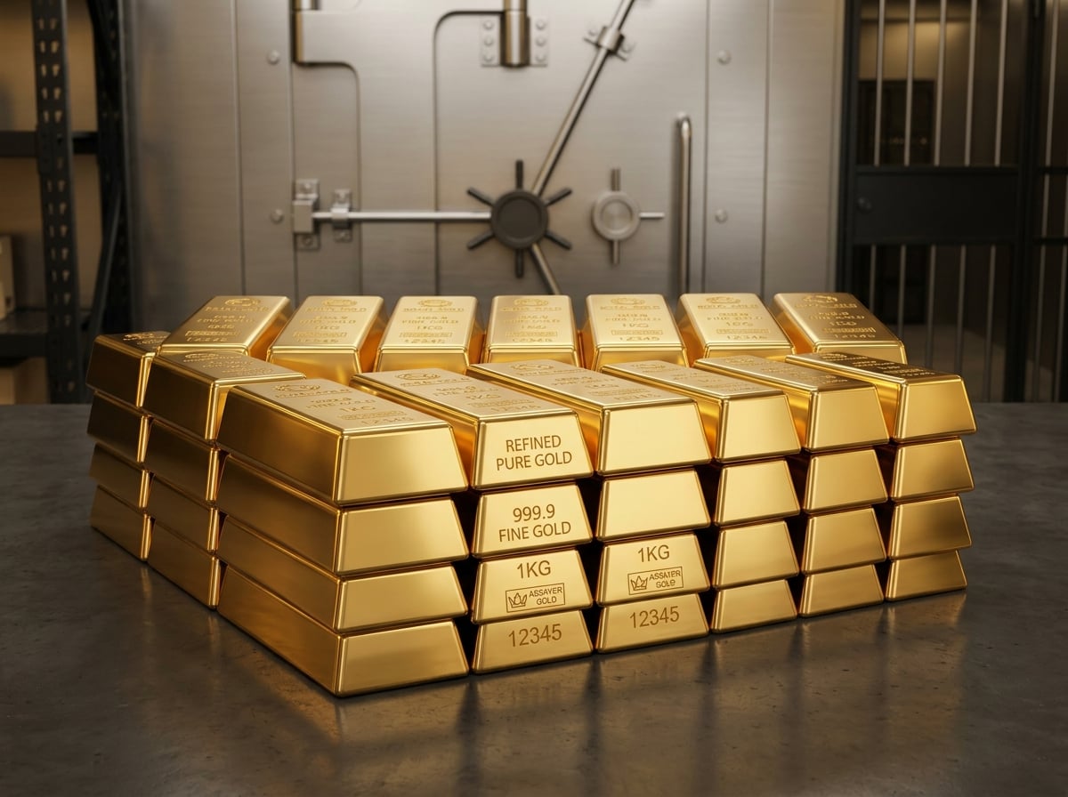 Refined gold bullion bars at 999.9 purity