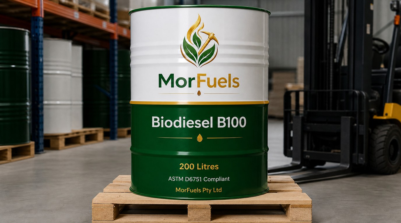 MorFuels Biodiesel B100 200-litre drum in warehouse