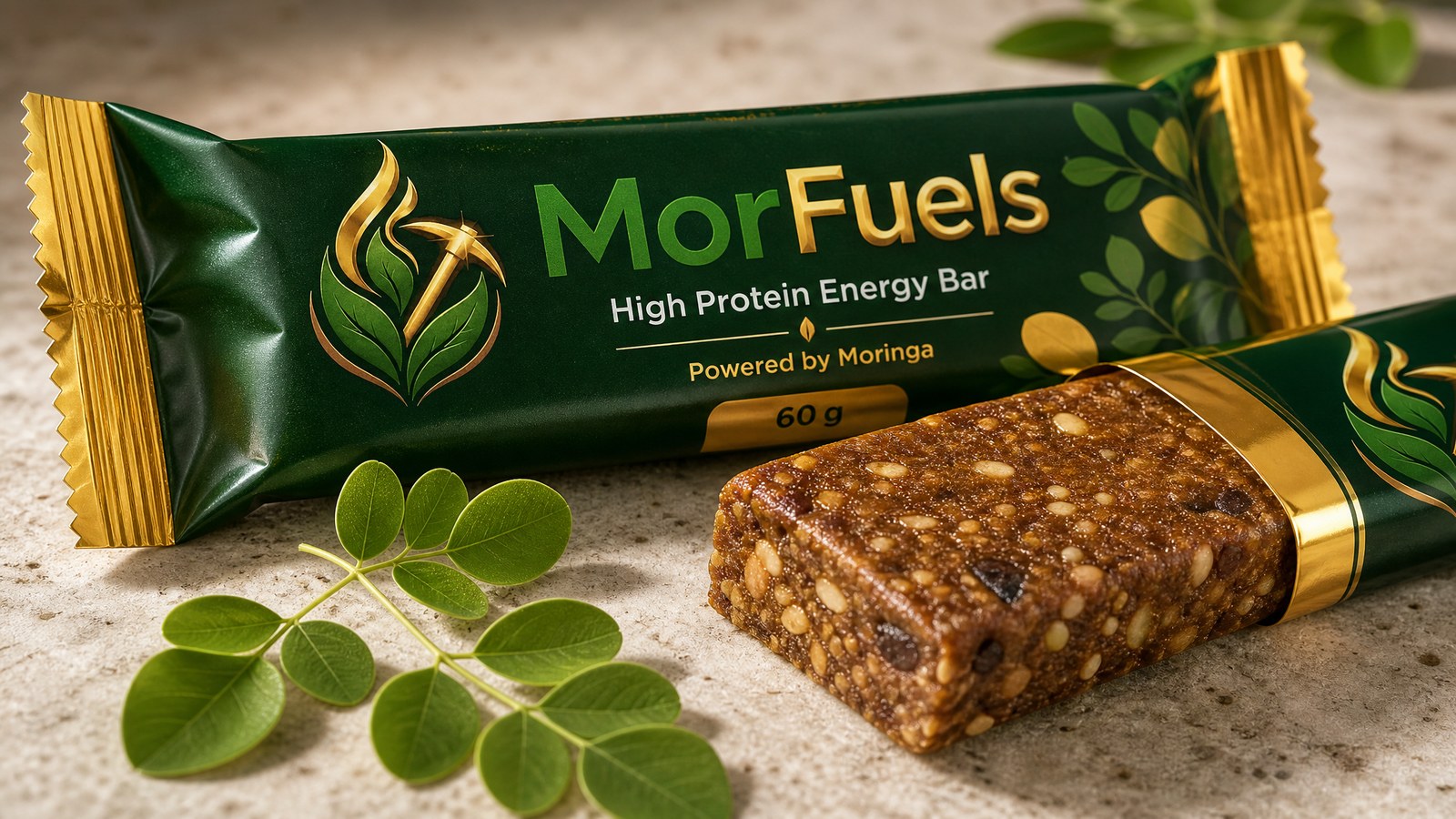 MorFuels High Protein Energy Bar 60g powered by Moringa - 92 nutrients, complete protein